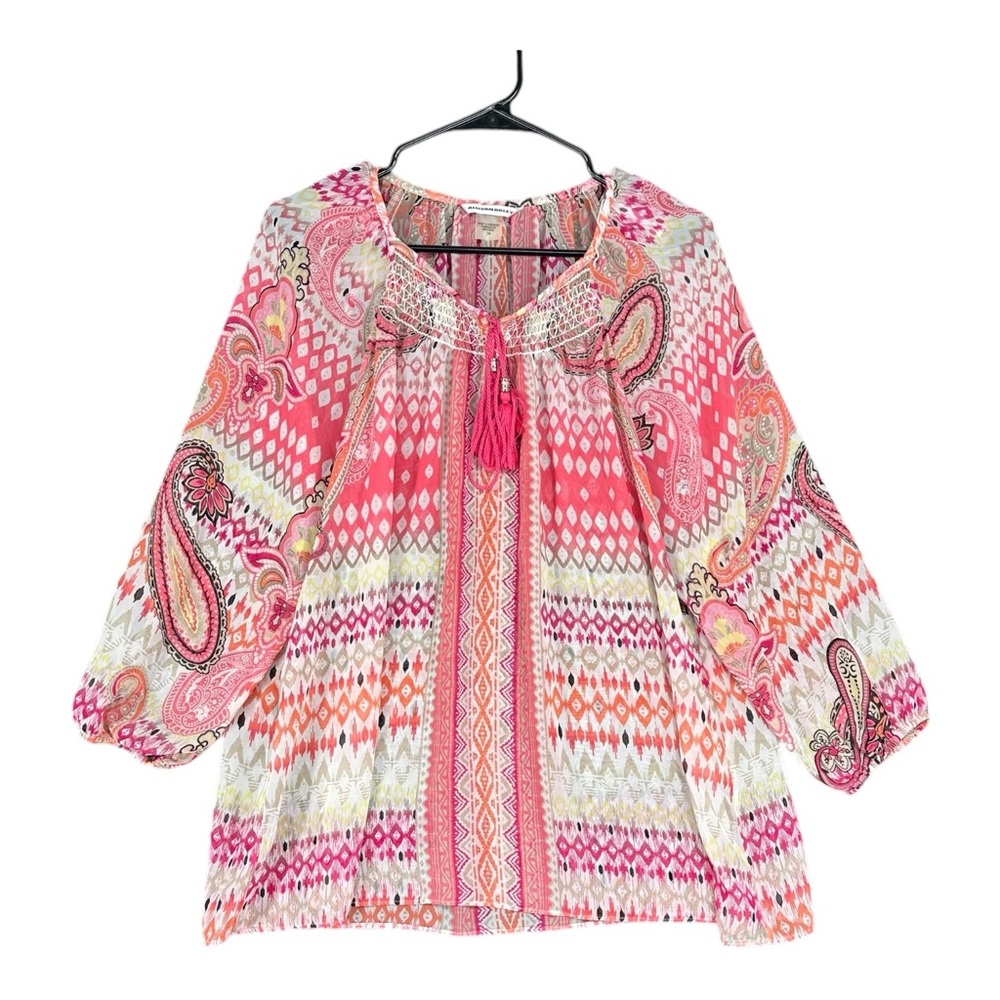 Alison Daley Women’s 14 Multicolor Boho Peasant Top Gypsy Festival Sheer Tassel